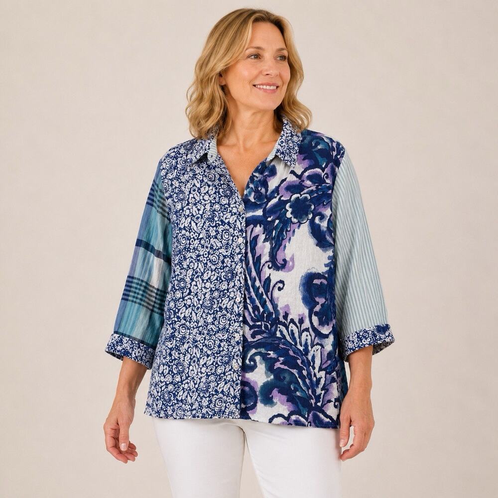 Habitat Clothes Large Stir it up Shaped Tunic Button Up Shirt Floral Lagenlook